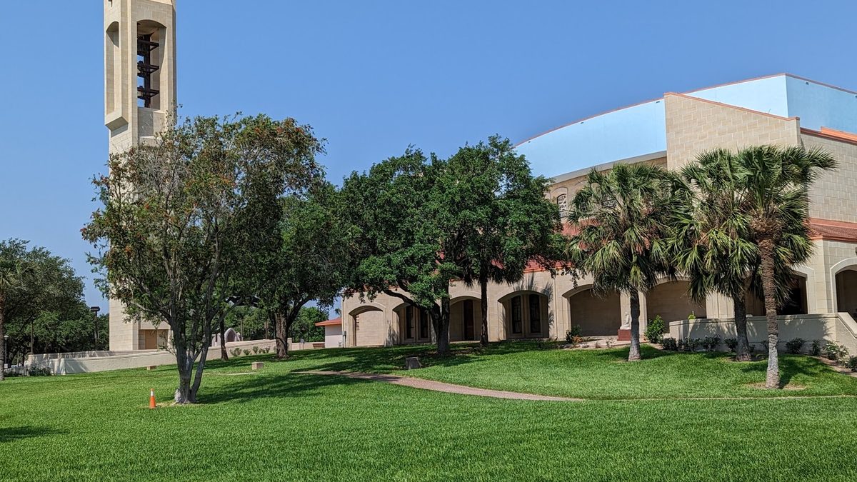 The Basilica of Our Lady of San Juan del Valle National Shrine in San Juan, Texas — part of Ground Patrol's San Juan pet waste removal service area