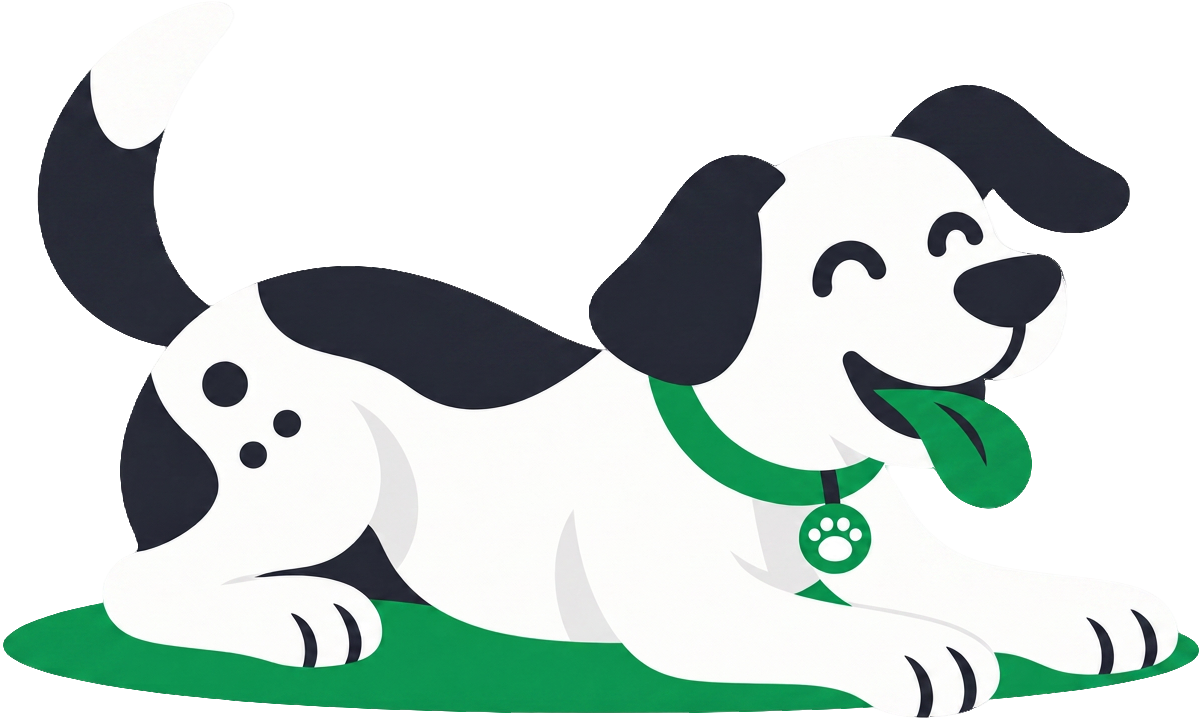 Ground Patrol mascot dog lying happily on fresh green grass