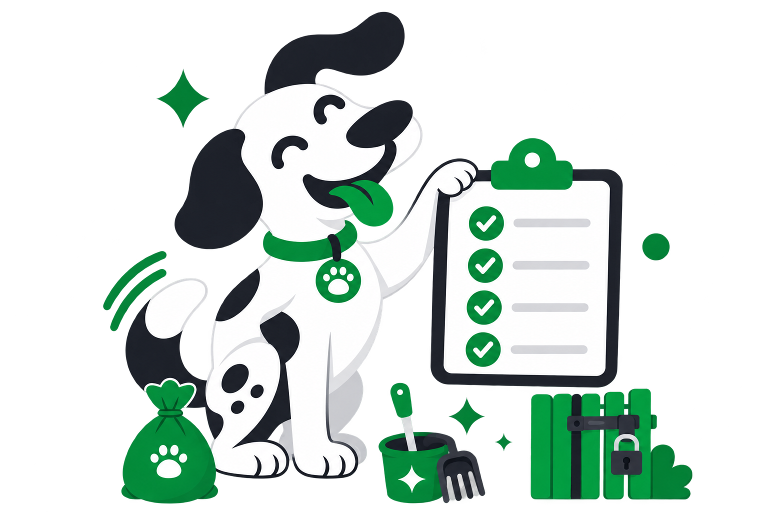Happy spotted dog holding a checklist clipboard
