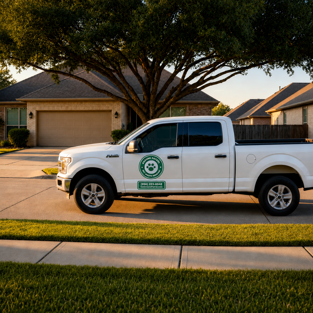 Ground Patrol service truck parked in a residential neighborhood
